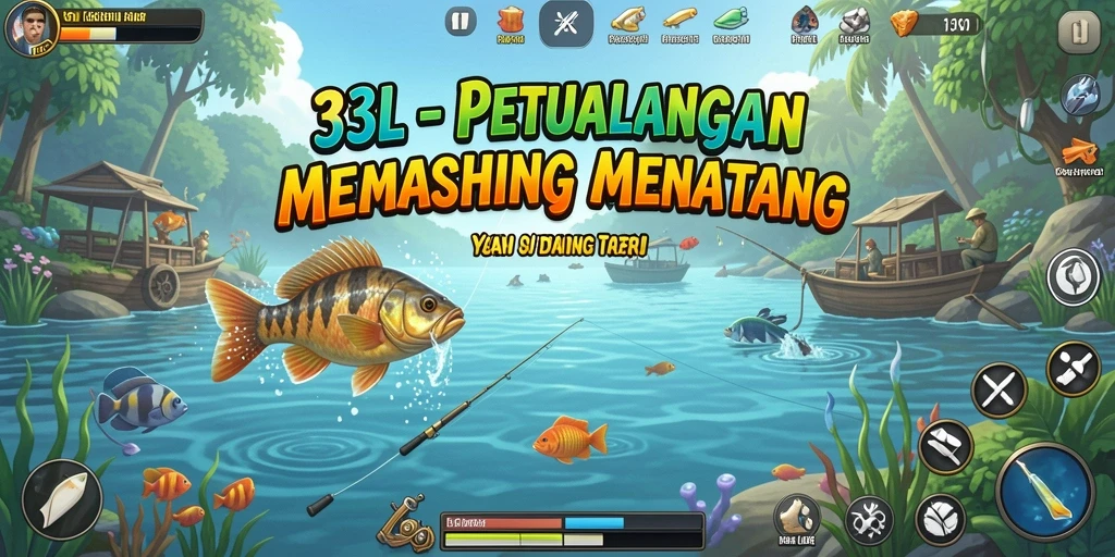 Screenshot gameplay 33L menunjukkan aksi memancing yang menyerukan.