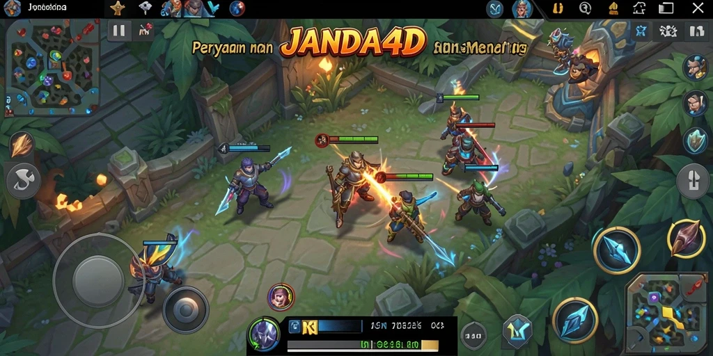 Tampilan gameplay seru dari JANDA4D dengan aksi MOBA yang intens.