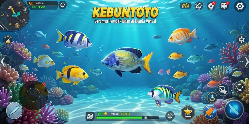 Tangkapan layar menampilkan gameplay seru KEBUNTOTO saat menembak ikan.