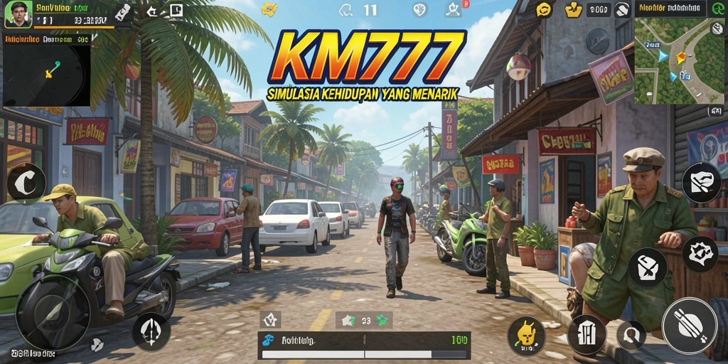 Gameplay KM777 menampilkan interaksi karakter yang dinamis.