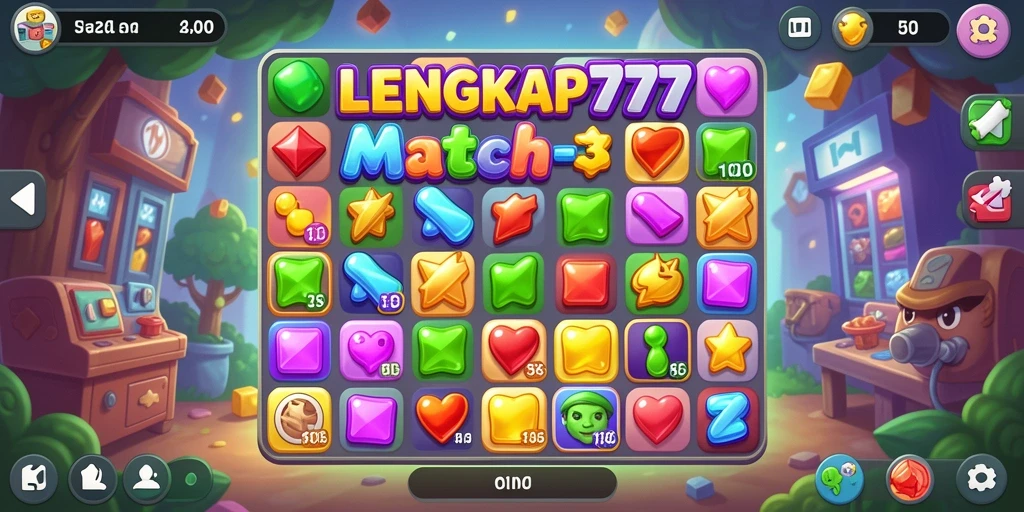 Screenshot gameplay LENGKAP777 menunjukkan momen mencocokkan item.