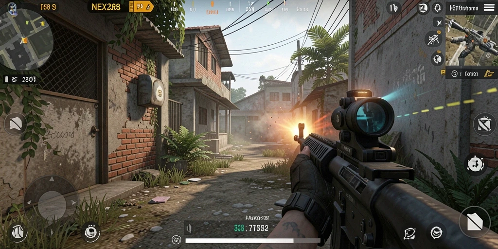 Screenshot gameplay NEX288 yang menunjukkan aksi menembak seru.