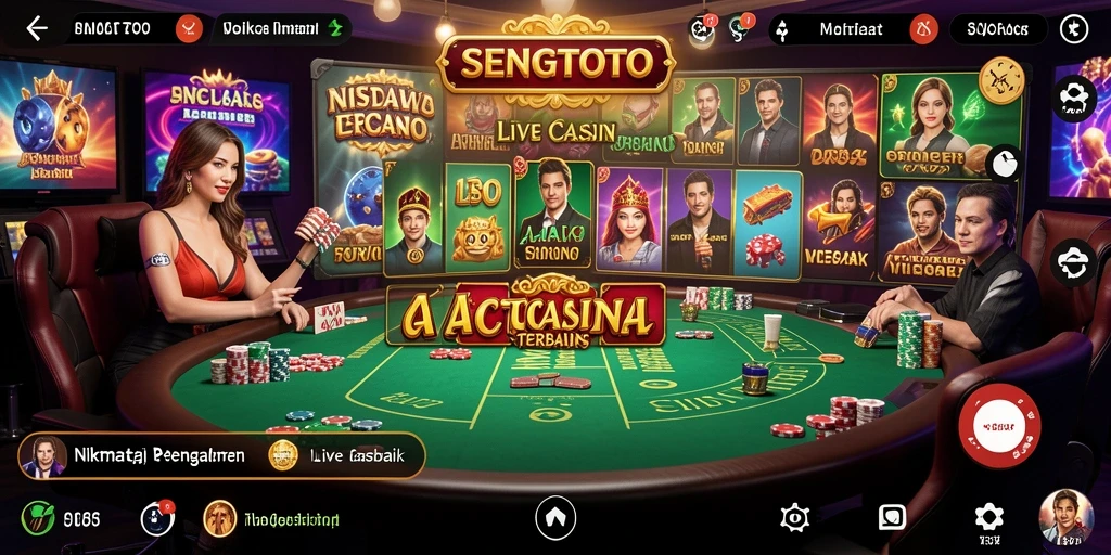 Screenshot gameplay SENGTOTO menampilkan dealer profesional dan suasana kasino yang menarik.