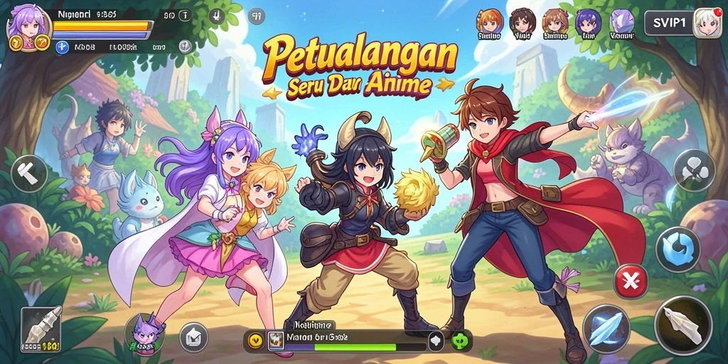 Screenshot gameplay SVIP1 yang menampilkan aksi seru karakter anime.