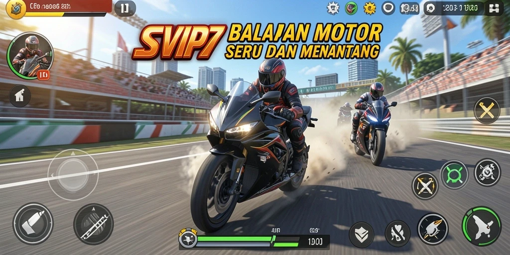 Tampilan gameplay seru dari SVIP7 yang menampilkan balapan motor.