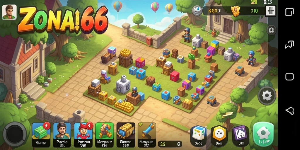 Screenshot gameplay ZONA66 menampilkan tantangan puzzle yang menarik.